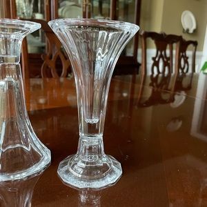 2 Dansk Japan Heavy Crystal Taper Candle Holders / Flower Bud Vases